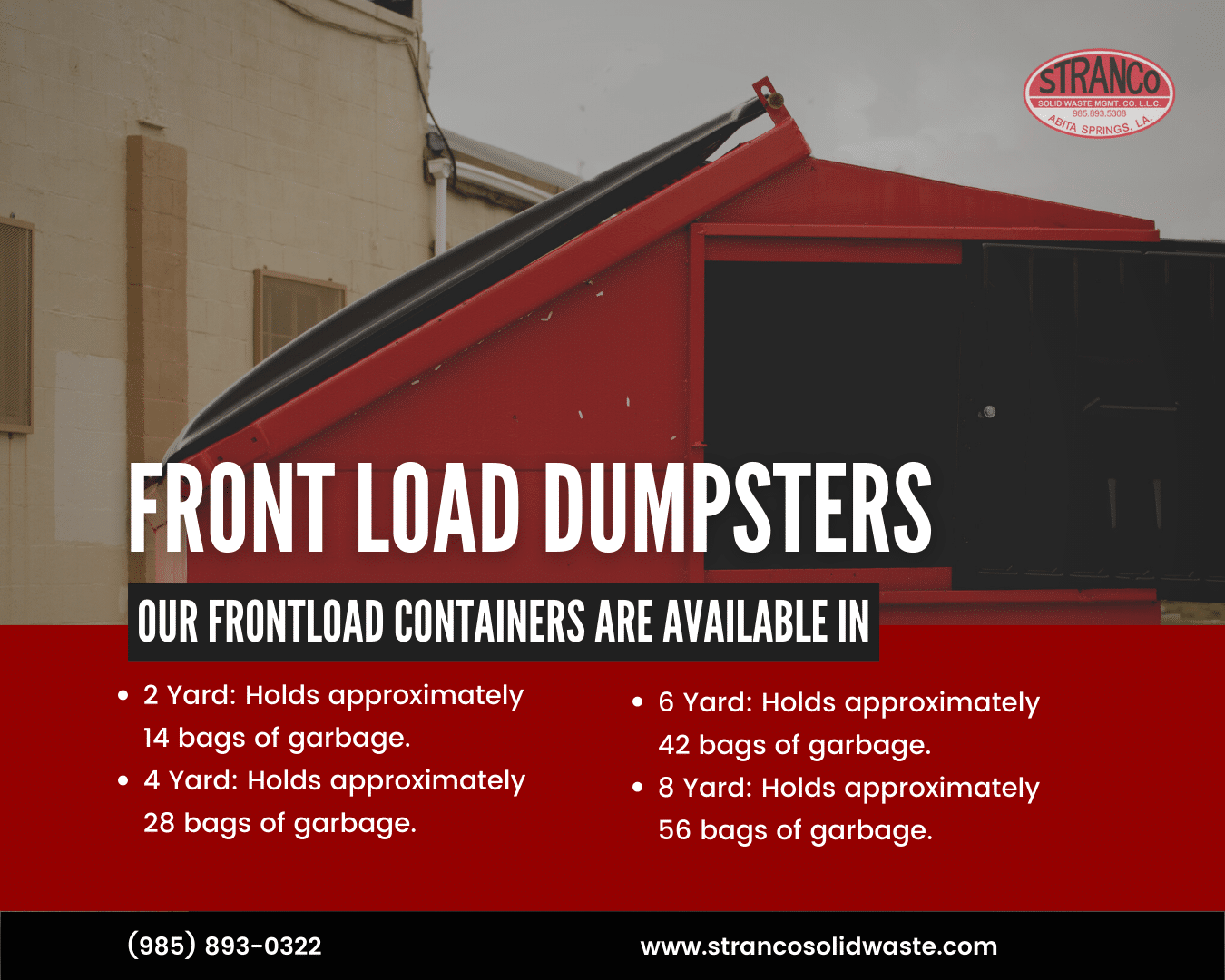 Front load dumpster service for businesses